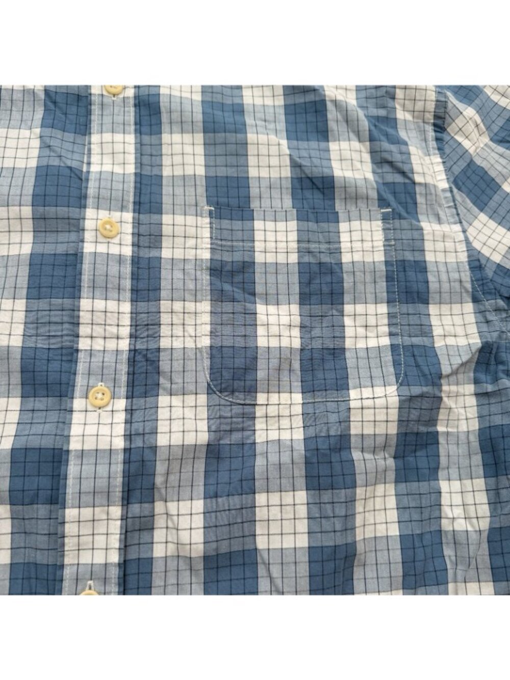 Outerknown Short Sleeve Button Up Camp Shirt Mens Size Large Plaid Blue - Picture 4 of 10